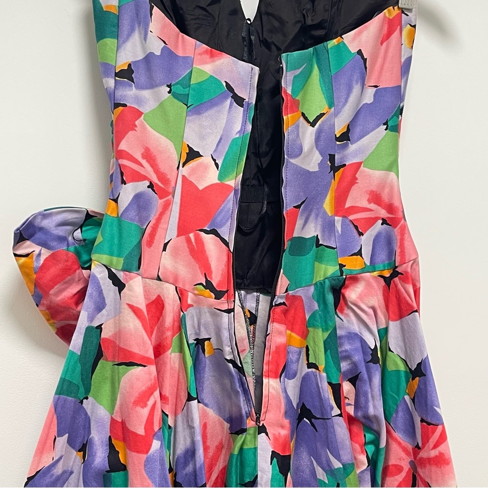 Vintage 1990s A.J. Bari For Neiman Marcus Pink Floral Strapless Bow Dress Size 4 - Picture 8 of 11